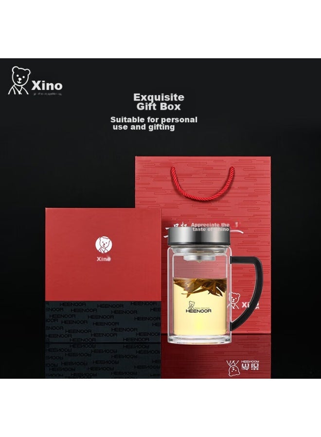 Heenoor Xino Double-layer Glass Cup For Men, Home And Office Use, With Handle, Tea Infuser Mug Xn-9321 435ml - Image 5