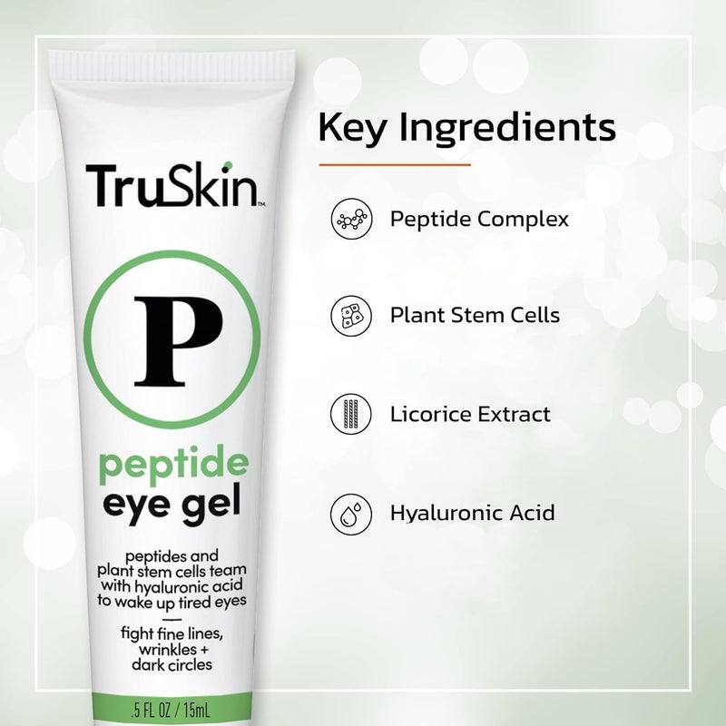 TruSkin Peptide Eye Gel â€“ Improve Look of Dark Circles & Lines for Brighter-Looking Eye Area â€“ Under Eye Care with Peptides, Plant Stem Cells, Hyaluronic Acid â€“ Wake Up Tired Eyes, 0.5 fl oz - Image 3