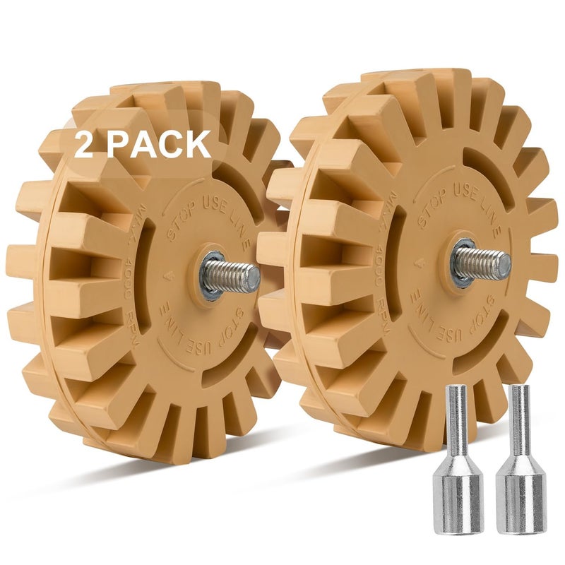 Belinova 2 Pack Decal Remover Eraser Wheel Adhesive Remover with Adapter 4 Inch Rubber Eraser Wheel for Drill Removes Car Decal Vinyl Tape Graphics Pinstripe Sticker Remover - Image 3