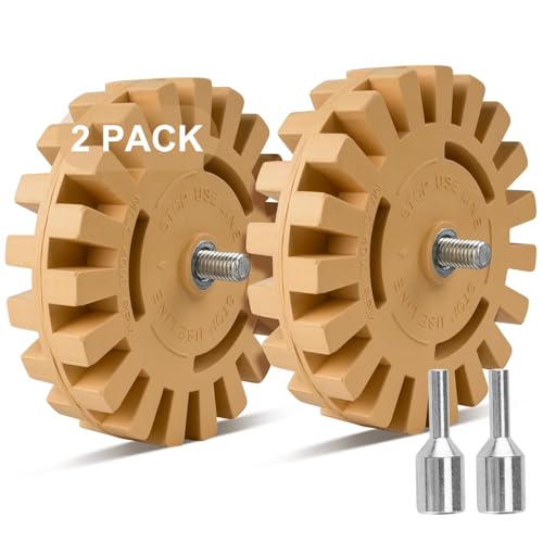 Belinova 2 Pack Decal Remover Eraser Wheel Adhesive Remover with Adapter 4 Inch Rubber Eraser Wheel for Drill Removes Car Decal Vinyl Tape Graphics Pinstripe Sticker Remover - Image 1