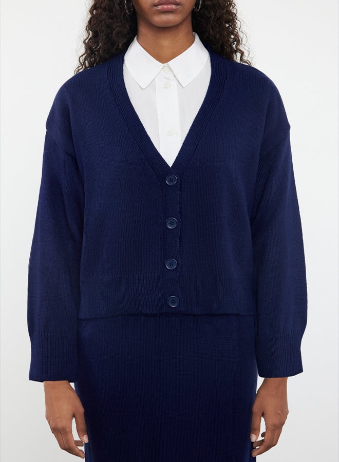 trendyol Navy Blue Knitwear Cardigan Skirt Top and Bottom Set TCTAW25US00028 - Image 4