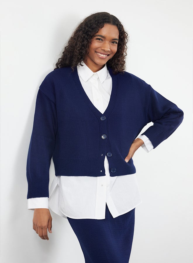 trendyol Navy Blue Knitwear Cardigan Skirt Top and Bottom Set TCTAW25US00028 - Image 3