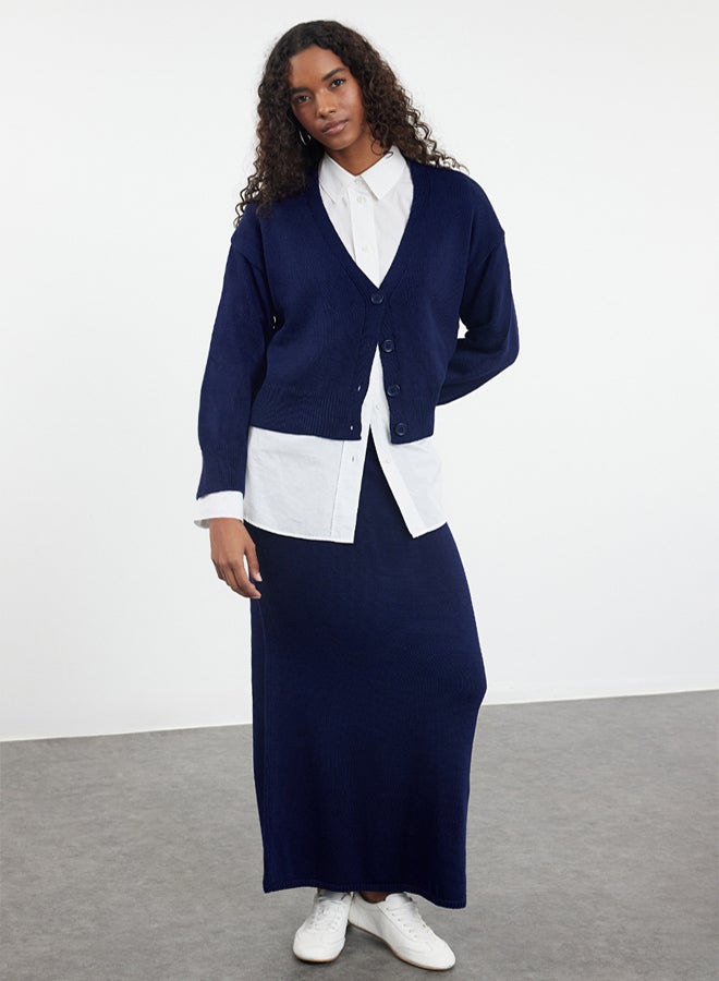 trendyol Navy Blue Knitwear Cardigan Skirt Top and Bottom Set TCTAW25US00028 - Image 2