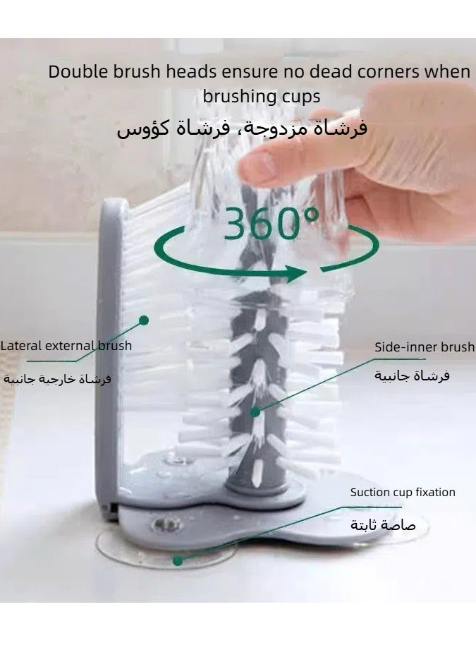 360° Spin Detachable Suction Cup Glass Cup Brush – Rotating Cleaning Tool with Detachable Head for Milk Tea Shops, Cafes & Home - Image 1