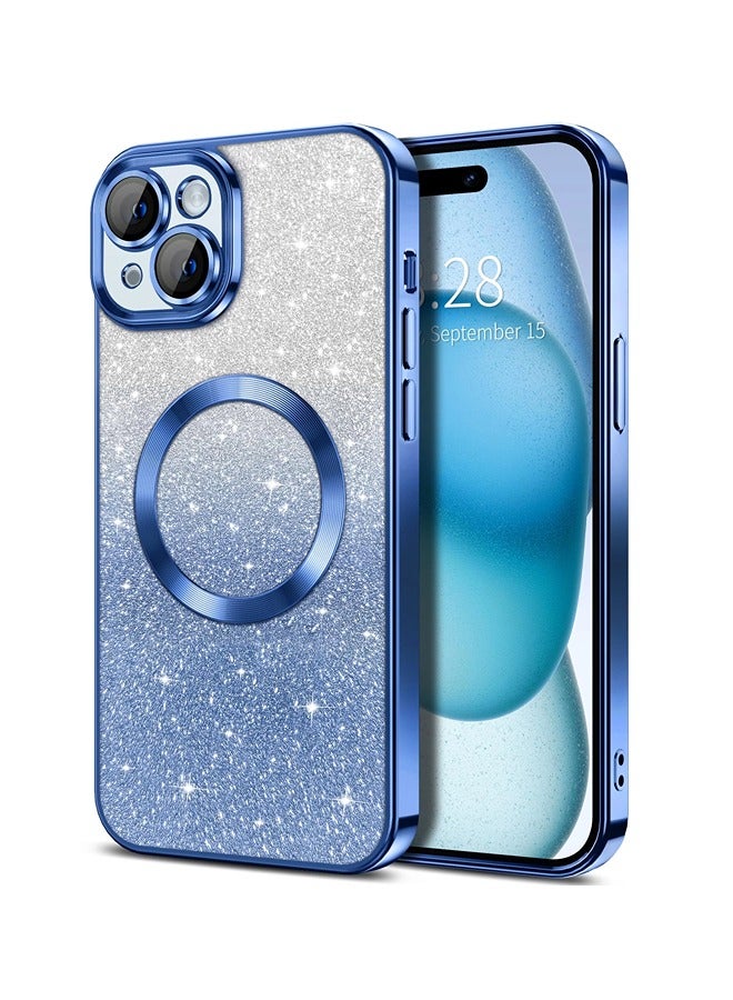 ShebSheb iPhone 15 Case Clear Magnetic Glitter Phone Cases [Compatible with MagSafe] Full Camera Lens Protector Slim Gradient Sparkle Luxury Plating Shockproof Protective Cover Women  - Image 1