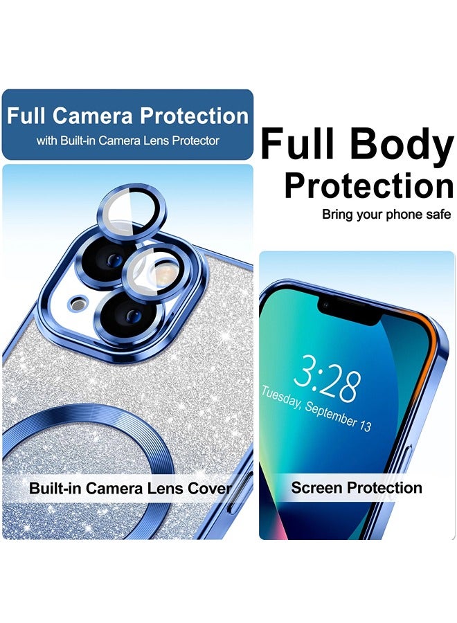 ShebSheb iPhone 15 Case Clear Magnetic Glitter Phone Cases [Compatible with MagSafe] Full Camera Lens Protector Slim Gradient Sparkle Luxury Plating Shockproof Protective Cover Women  - Image 3