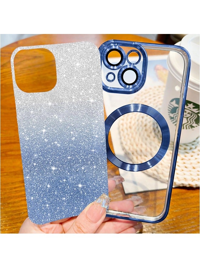 ShebSheb iPhone 15 Case Clear Magnetic Glitter Phone Cases [Compatible with MagSafe] Full Camera Lens Protector Slim Gradient Sparkle Luxury Plating Shockproof Protective Cover Women  - Image 2
