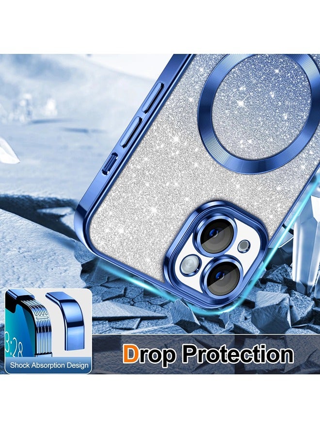 ShebSheb iPhone 15 Case Clear Magnetic Glitter Phone Cases [Compatible with MagSafe] Full Camera Lens Protector Slim Gradient Sparkle Luxury Plating Shockproof Protective Cover Women  - Image 4