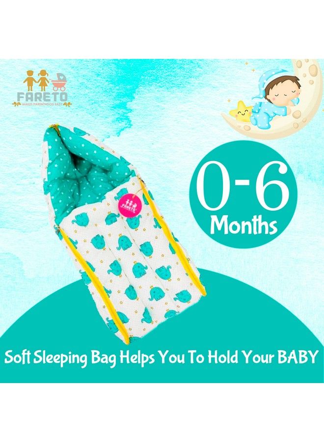 FARETO 3 In 1 Baby Bed Sleeping Bag & Carry Nest Cotton Baby Bedding For New Born (0 6 Months) (Sea Blue Elephant) - Image 5