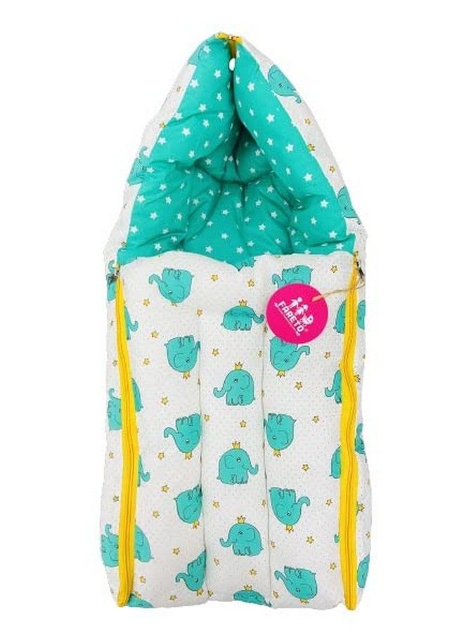 FARETO 3 In 1 Baby Bed Sleeping Bag & Carry Nest Cotton Baby Bedding For New Born (0 6 Months) (Sea Blue Elephant) - Image 1