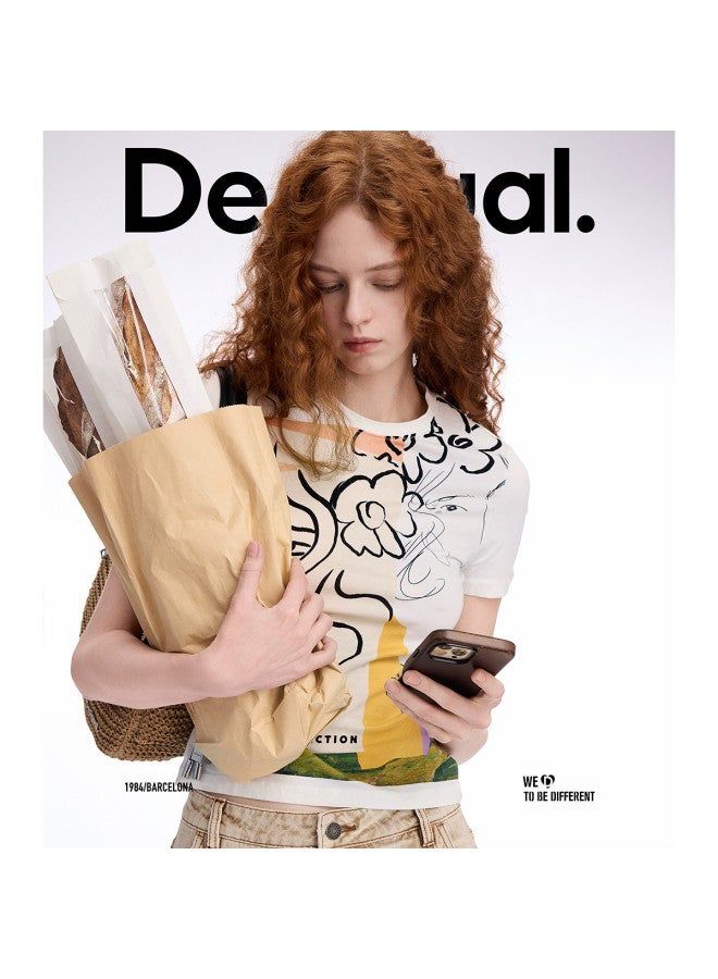 DESIGUAL ss25 New Abstract Print Round Neck Stretch Women's T-shirt - Image 5