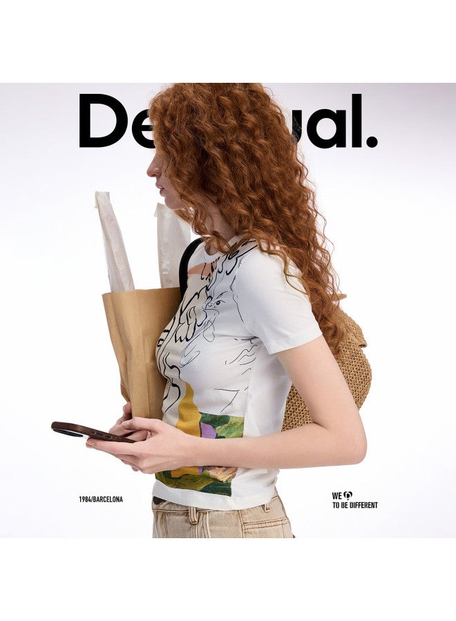 DESIGUAL ss25 New Abstract Print Round Neck Stretch Women's T-shirt - Image 2
