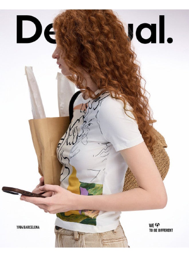 DESIGUAL ss25 New Abstract Print Round Neck Stretch Women's T-shirt - Image 1
