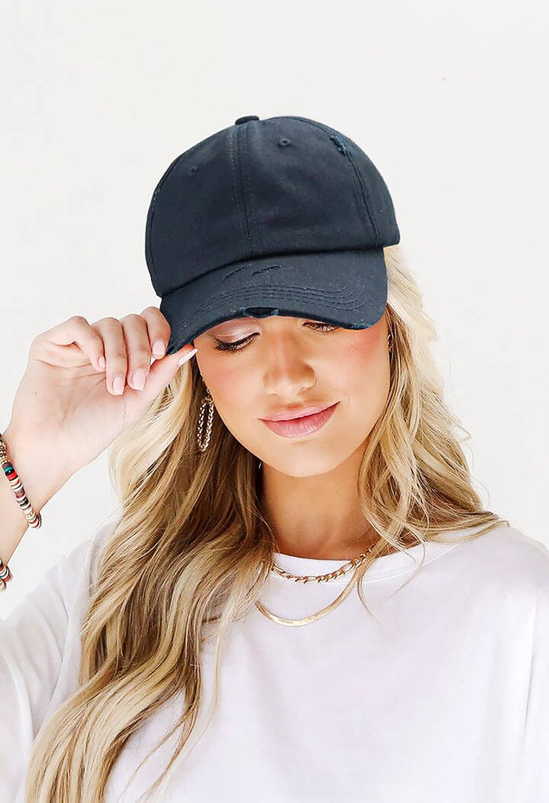 Eohak Ponytail Baseball Hat Distressed Retro Washed Womens Twill - Image 4