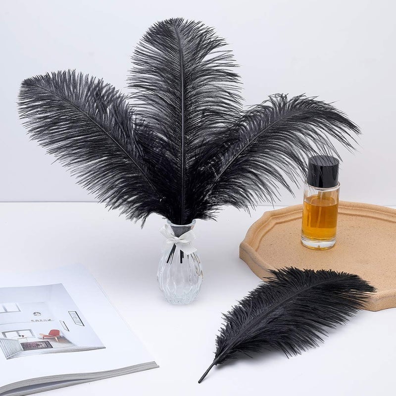 Ballinger Black Large Ostrich Feathers - 24Pcs 12-14inch Large Feathers for Vase,Gatsby and Halloween Party Centerpieces - Image 5