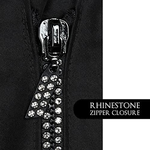 Betty Dain Glitz Rhinestone Zipper Salon Stylist Vest, Rhinestone Closure and Iridescent Fabric, V-Neckline, Adjustable Belt, Pockets with Zippered Bottoms, Water Resistant Lightweight, Black, XS - Image 4