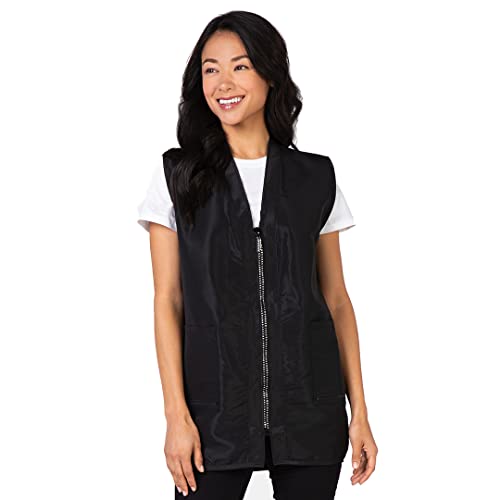 Betty Dain Glitz Rhinestone Zipper Salon Stylist Vest, Rhinestone Closure and Iridescent Fabric, V-Neckline, Adjustable Belt, Pockets with Zippered Bottoms, Water Resistant Lightweight, Black, XS - Image 1