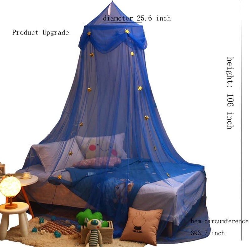 NYDECOR Mosquito Net Canopy Bed Curtains Dome Princess Stars Bed Tent for Girls Boys Kids Single Twin Full Queen Size Bed, Room Decor(Blue) - Image 4