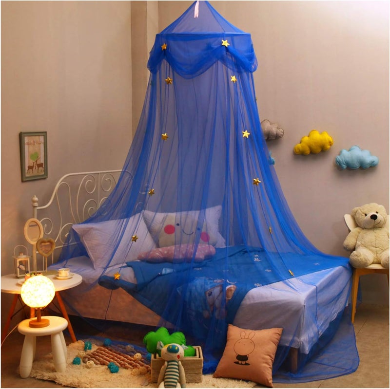 NYDECOR Mosquito Net Canopy Bed Curtains Dome Princess Stars Bed Tent for Girls Boys Kids Single Twin Full Queen Size Bed, Room Decor(Blue) - Image 1