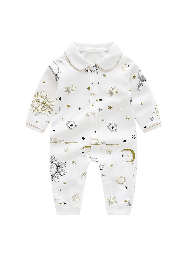 100% Organic Cotton Infant Baby Unisex Long Sleeve Lapel Collar Baby Romper Outfit  - Image 1