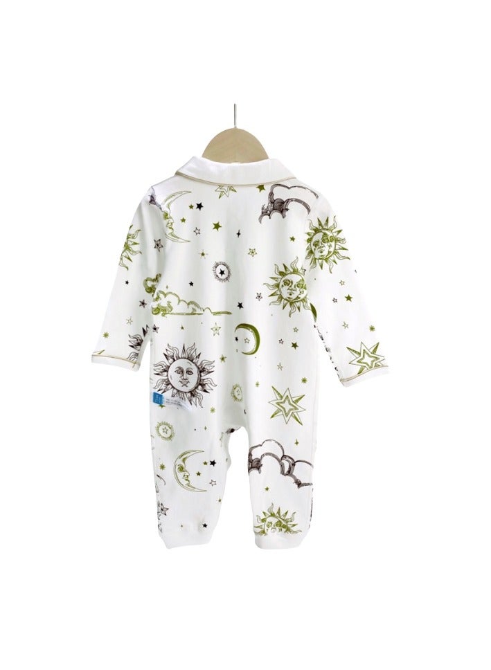 100% Organic Cotton Infant Baby Unisex Long Sleeve Lapel Collar Baby Romper Outfit  - Image 2
