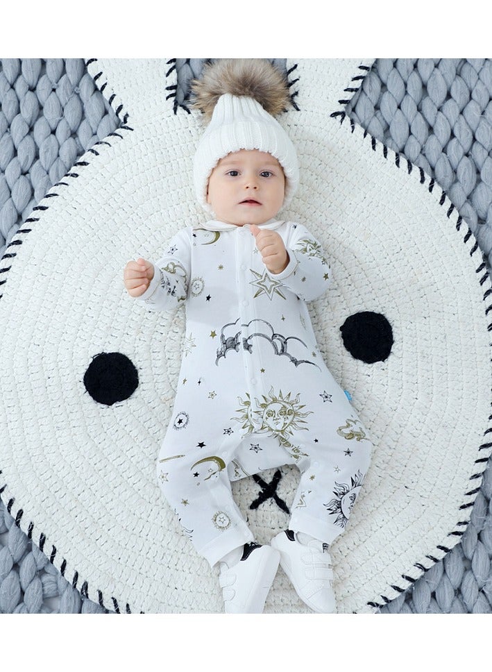 100% Organic Cotton Infant Baby Unisex Long Sleeve Lapel Collar Baby Romper Outfit  - Image 3