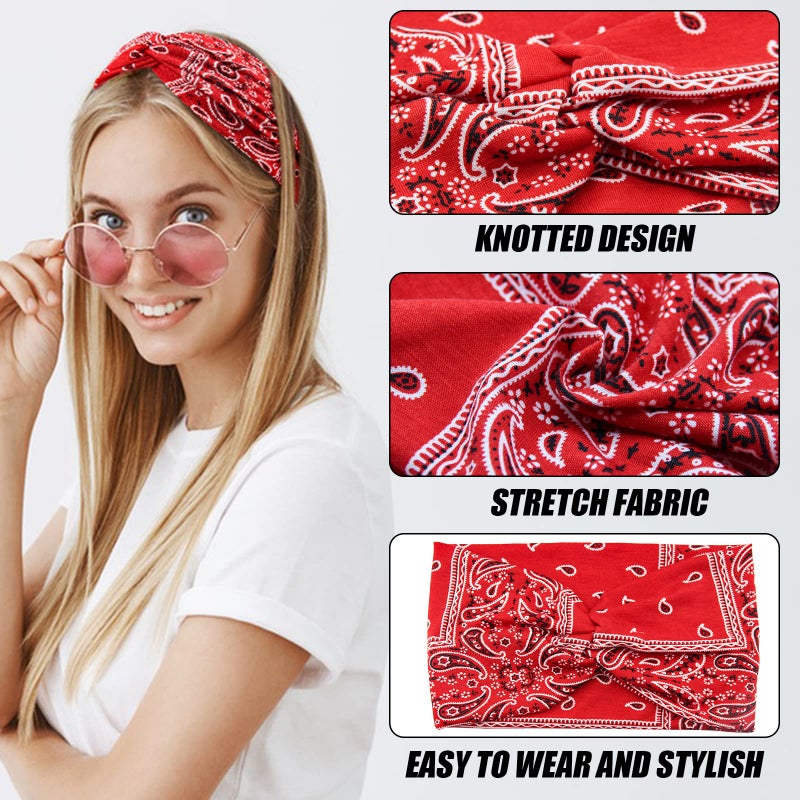 Carede Wide Bandana Headbands for Women Twist Boho Headband Stretchy Turban Head band Head Wraps Yoga Workout Head Bands For Women's Hair,Pack of 6 - Image 3