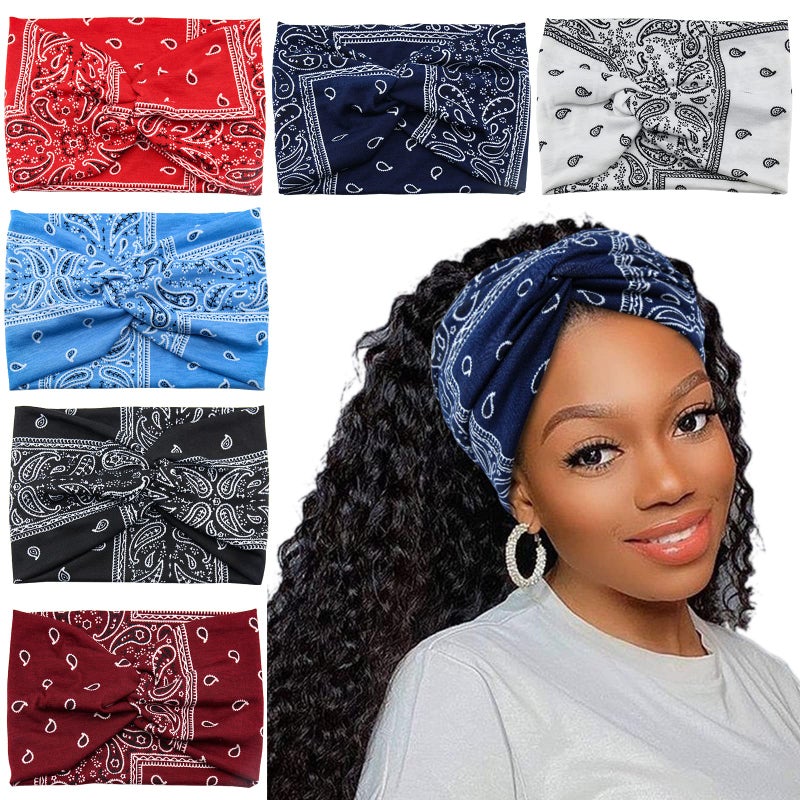 Carede Wide Bandana Headbands for Women Twist Boho Headband Stretchy Turban Head band Head Wraps Yoga Workout Head Bands For Women's Hair,Pack of 6 - Image 1