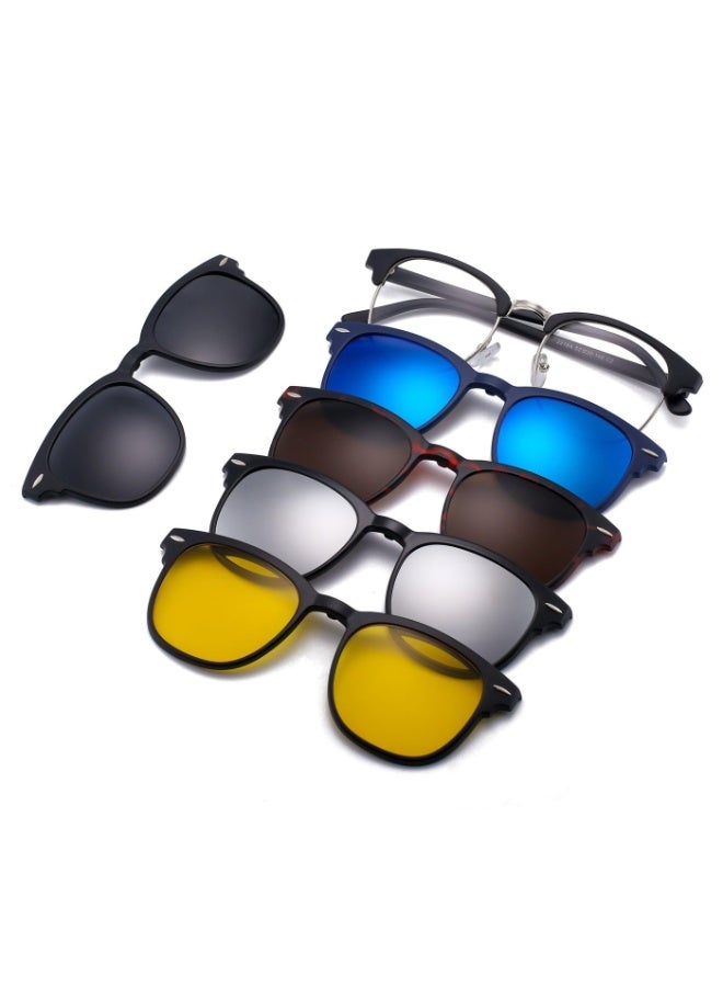 Magnetic Sunglasses for Men and Women Polarized Clip on UV400 Protection Retro Square Eyeglasses for Men Women Eyeglasses Fit Over Night Driving - Image 1