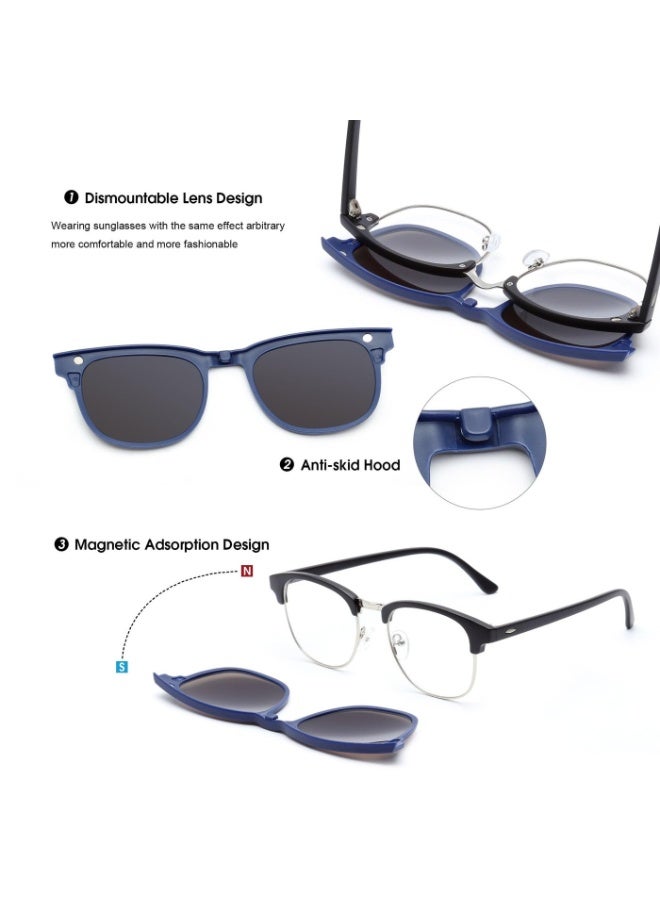 Magnetic Sunglasses for Men and Women Polarized Clip on UV400 Protection Retro Square Eyeglasses for Men Women Eyeglasses Fit Over Night Driving - Image 2