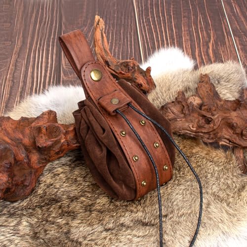 KOTORA Renaissance Belt Pouch Coin Purse Skirt Hike Set Medieval Festival Costume Halloween Accessories Casual Fanny Pack Waist Bag (2Pouch-Brown) - Image 5