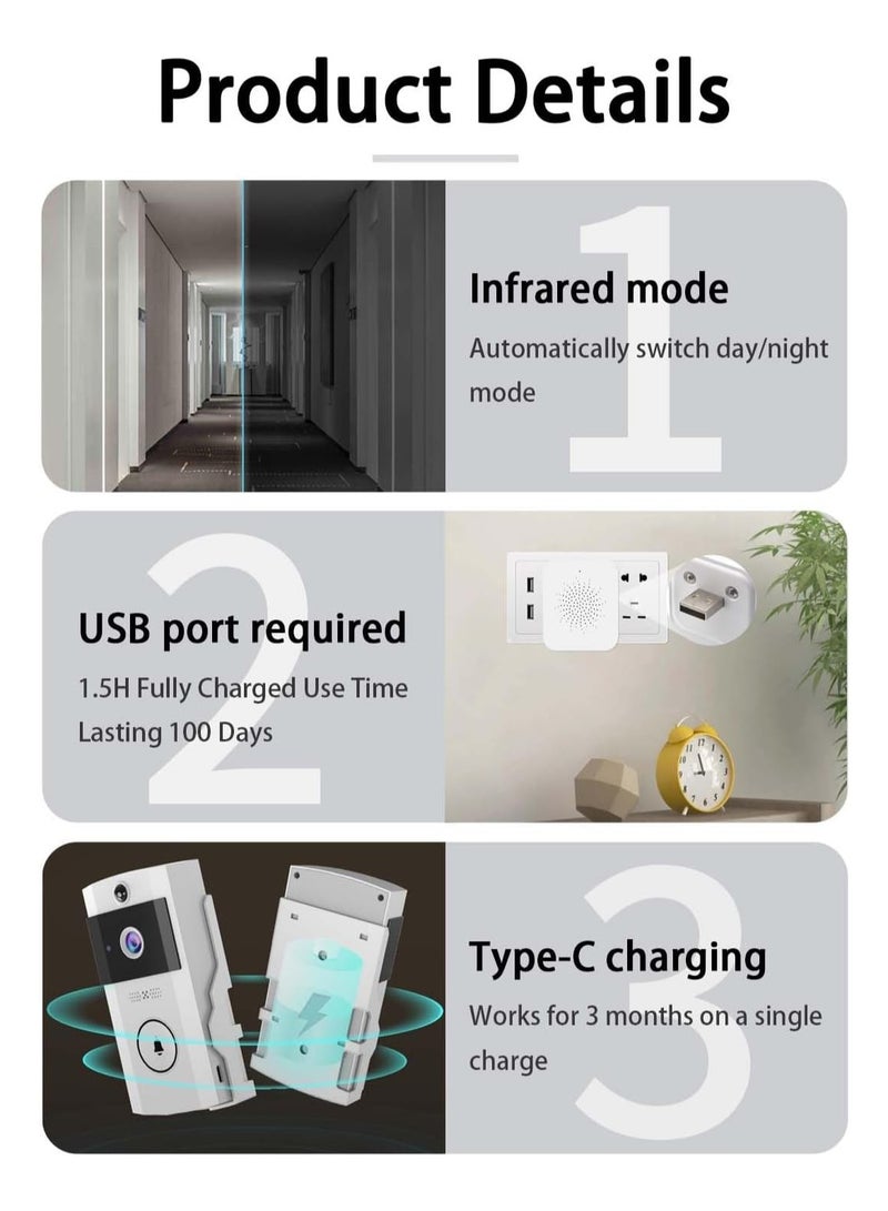 Smart Wireless Video Doorbell Wifi Remote Video Doorbell Two Way Voice Intercom Remote Video Security Anti Theft Doorbell With Night Vision Wake Up In Real Time For Home - Image 5