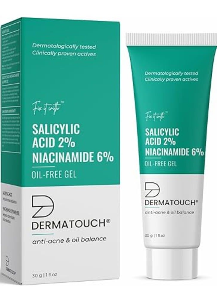 DERMATOUCH Salicylic Acid 2% Niacinamide 6% Anti-Acne Oil Free Gel For Active Acne Oil Balancing Pore Tightening 30 g