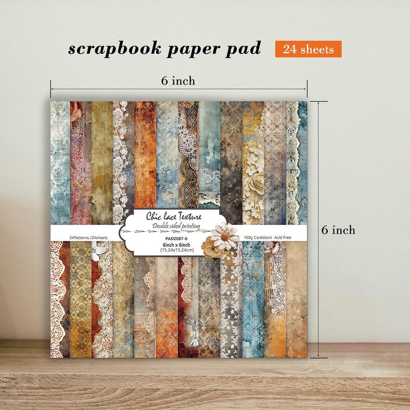 EAMOTOL 6'' Vintage Lace Scrapbook Paper Pad - 24 Sheets Double Sided Origami Cards for Junk Journal Collage Supplies Cards Decor Gifts Crafts DIY Wrapping Decorative Folded Photo Album - Image 3