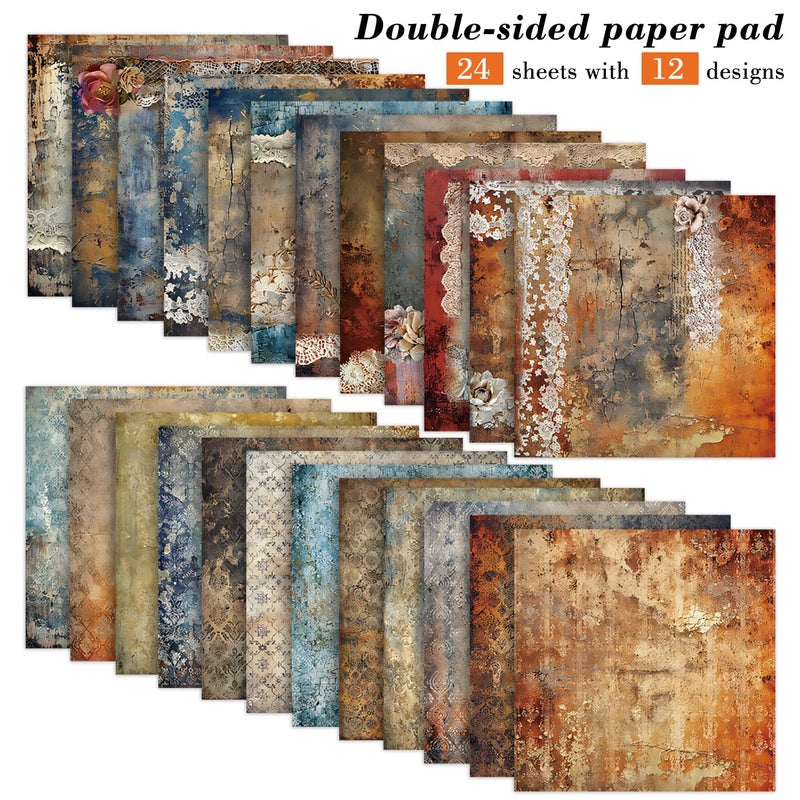 EAMOTOL 6'' Vintage Lace Scrapbook Paper Pad - 24 Sheets Double Sided Origami Cards for Junk Journal Collage Supplies Cards Decor Gifts Crafts DIY Wrapping Decorative Folded Photo Album - Image 2