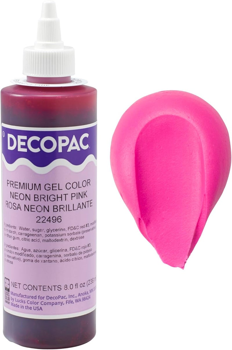 DECOPAC Premium Gel Food Color - Neon Bright Pink, 8oz Edible Coloring for Cakes and Icing - Image 1