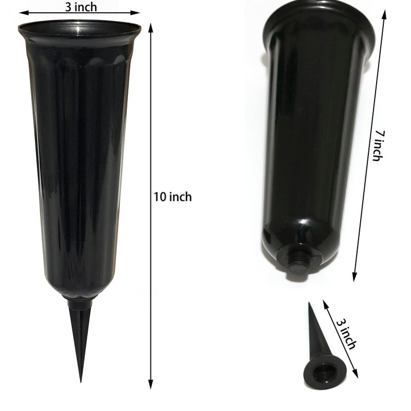 OTDCGI Memorial Floral Vases  Cemetery Vase  Headstones Flower Holder  Grave Cone Vase  Flower Pots for Outdoor Plants  Decorative Plastic Containers (Set of 6  Black) - Image 2