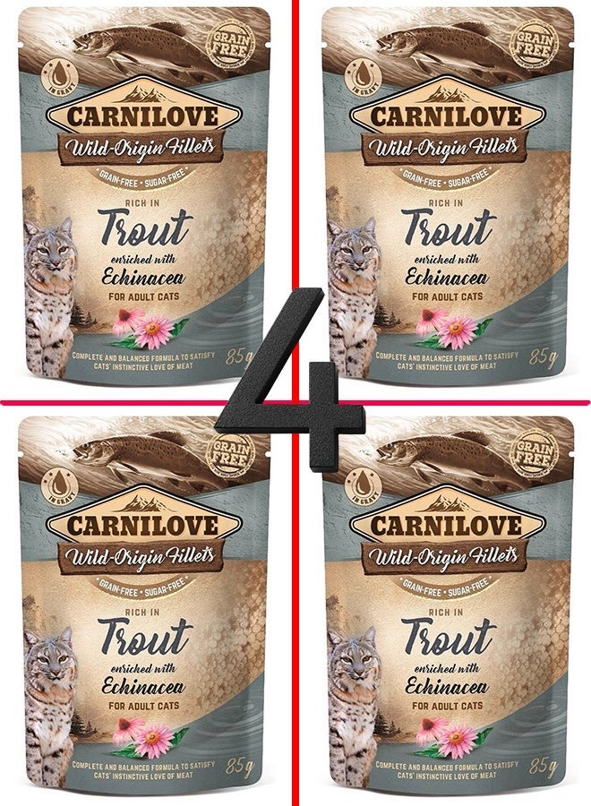 كارنيلوف طعام القطط كارنيلوف تروت إشنسا مع الكارب والإشنسا للقطط 85 غرام × 4 أكياس - Image 1