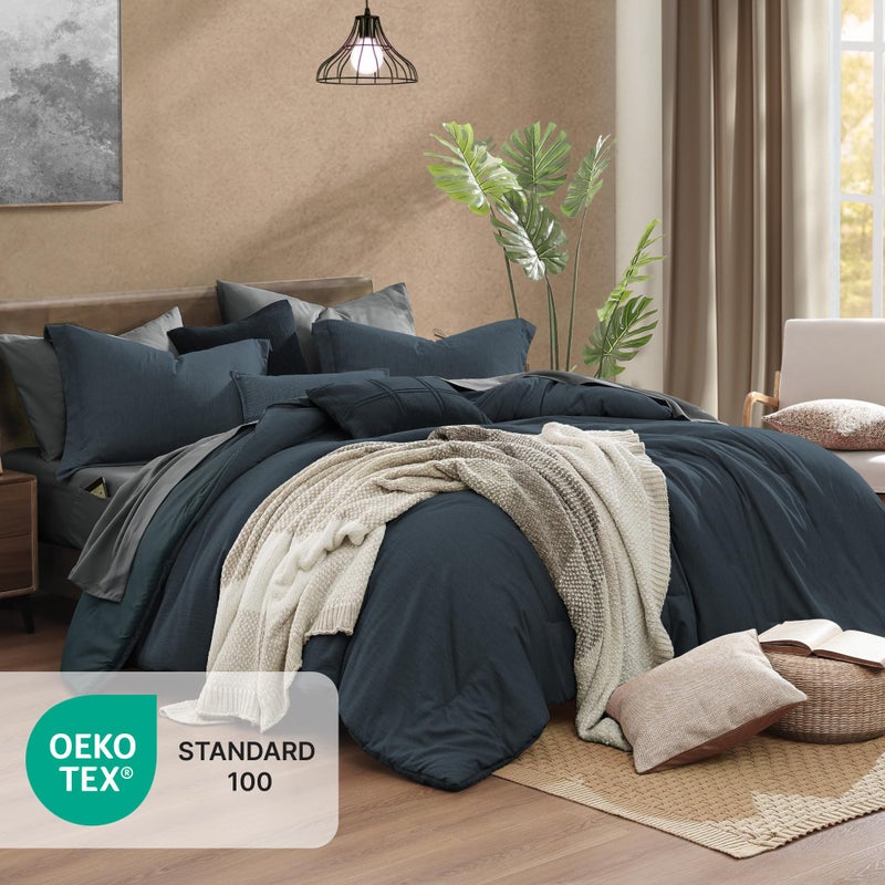 Monbix King Size Comforter Set, Navy Blue King Size Bed Set Reversible, King Comforter Set 7 Pieces, Cationic Dyeing Bed in a Bag with Comforter, Sheets, Pillowcases & Shams - Image 5