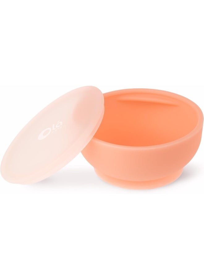 Olababy Olababy (Coral) - 100% Silicone Suction Bowl with Lid for Independent Feeding Baby and Toddler  - Image 1