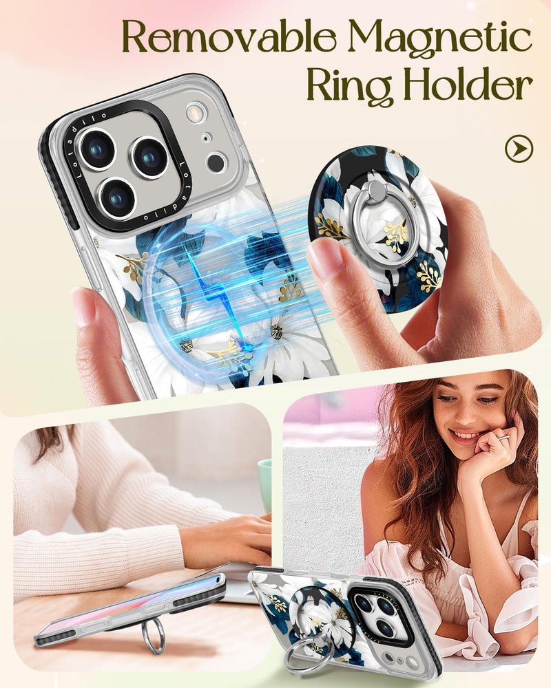 Lotadilo Case for iPhone 17 Pro Max Case Compatible with Magsafe Ring Holder Stand - for Women Blue Flower Design TPU Phone Cover for Girls Girly Funny Fashion - Image 4