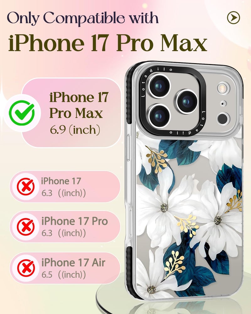 Lotadilo Case for iPhone 17 Pro Max Case Compatible with Magsafe Ring Holder Stand - for Women Blue Flower Design TPU Phone Cover for Girls Girly Funny Fashion - Image 2
