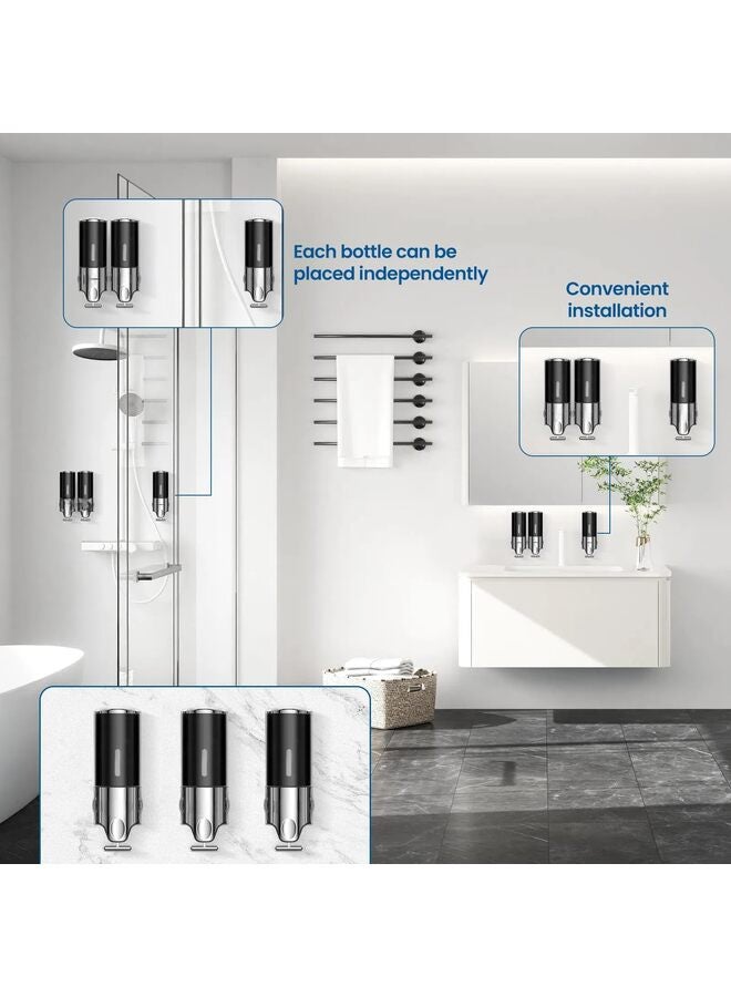 Shampoo and Conditioner Dispenser, 1500ml Dispensers for The Shower, Shower Soap Dispenser 3 Chamber No Drill, Shampoo Conditioner Body Wash Dispenser Wall Mount for Bathroom(Black)  - Image 2