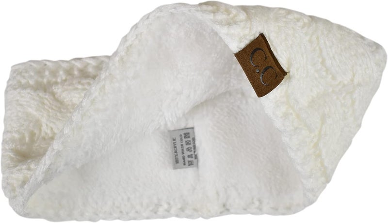 Cc Soft Stretch Winter Warm Cable Knit Fuzzy Lined Ear Warmer Headband - Image 2