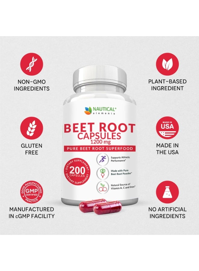 Nautical Beet Root Capsules - 1200mg Per Serving - 200 Beet Root Powder Capsules - Beetroot Powder Supports Blood Pressure, Athletic Performance, Digestive, Immune System (Pure, Non-GMO & Gluten Free - Image 2