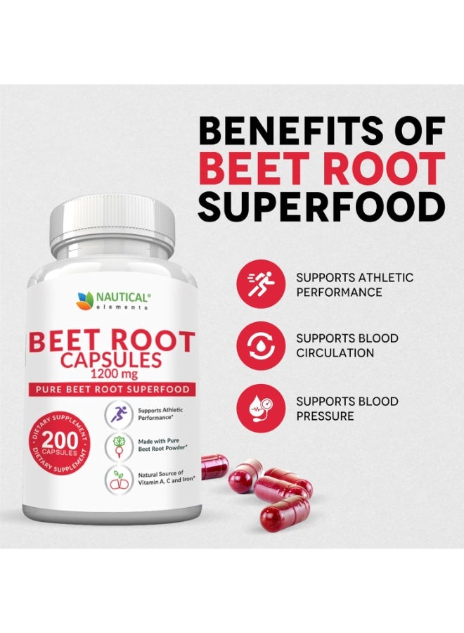 Nautical Beet Root Capsules - 1200mg Per Serving - 200 Beet Root Powder Capsules - Beetroot Powder Supports Blood Pressure, Athletic Performance, Digestive, Immune System (Pure, Non-GMO & Gluten Free - Image 4