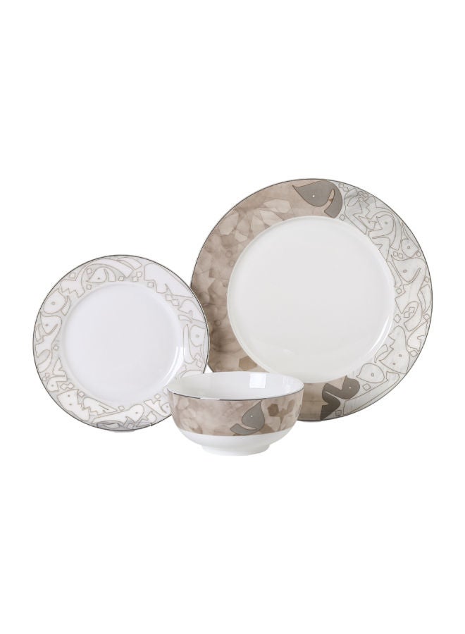 Trust 18-Piece Porcelain Dinner Set Beige/Silver, 6pcs Dinner Plate 10.5 inch, 6pcs Side Plate 7.5 inch, 6pcs Bowl 5.5 inch - Image 1