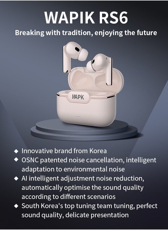 Korean Brand RS6 True Wireless Earpods, 6 Mics Hybrid ANC with AI Wind Noise Reduction, -42dB Noise Cancelling, Transparency Mode, Normal Mode, ANC Mode, 30-Hour Battery Life, Bluetooth 5.4, IPX5 Waterproof, Powerful Bass, Pink. - pzsku/Z0C64120FD74BEAEC49F8Z/45/_/1737529589/85d0355f-f2a1-48a5-9408-0dcded283e1c