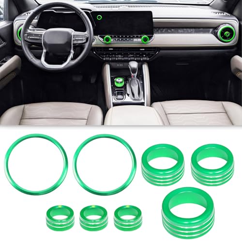 BORUIEN Interior Accessories for Chevy Colorado 2024 2025 2026 Air Vent Rings AC Volume Shift Knob Cover Green - Image 1