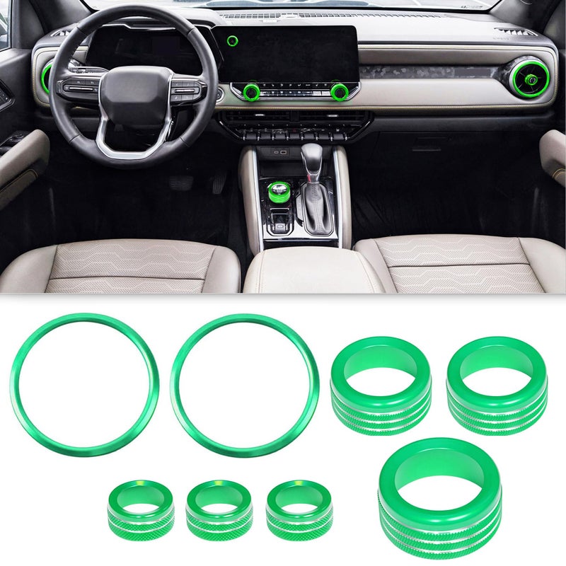 BORUIEN Interior Accessories for Chevy Colorado 2024 2025 2026 Air Vent Rings AC Volume Shift Knob Cover Green - Image 2